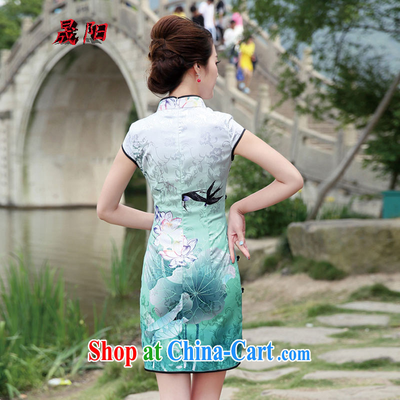 Sung Yang 2015 new summer and fall with a short-sleeved personalized buckle fashion, for fine embroidery stamp Lotus Old China wind retro blue flowers XXL, Sung-yang (shengyang), online shopping