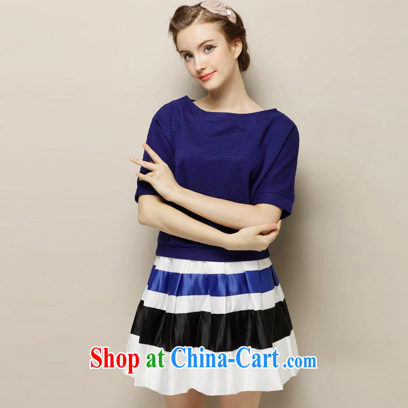 Ya-ting store 2014 spring New England wind loose bat sleeves knitted T-shirt T-shirt 100 hem striped aprons body skirt blue skirt bust purchase $63, blue rain bow, and, shopping on the Internet