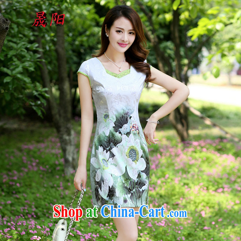 Sung Yang UUIT/TAPP 2015 new summer party for cultivating half sleeve fine embroidered Chinese wind cheongsam stylish dresses Green lotus XXL, Sung-yang (shengyang), online shopping