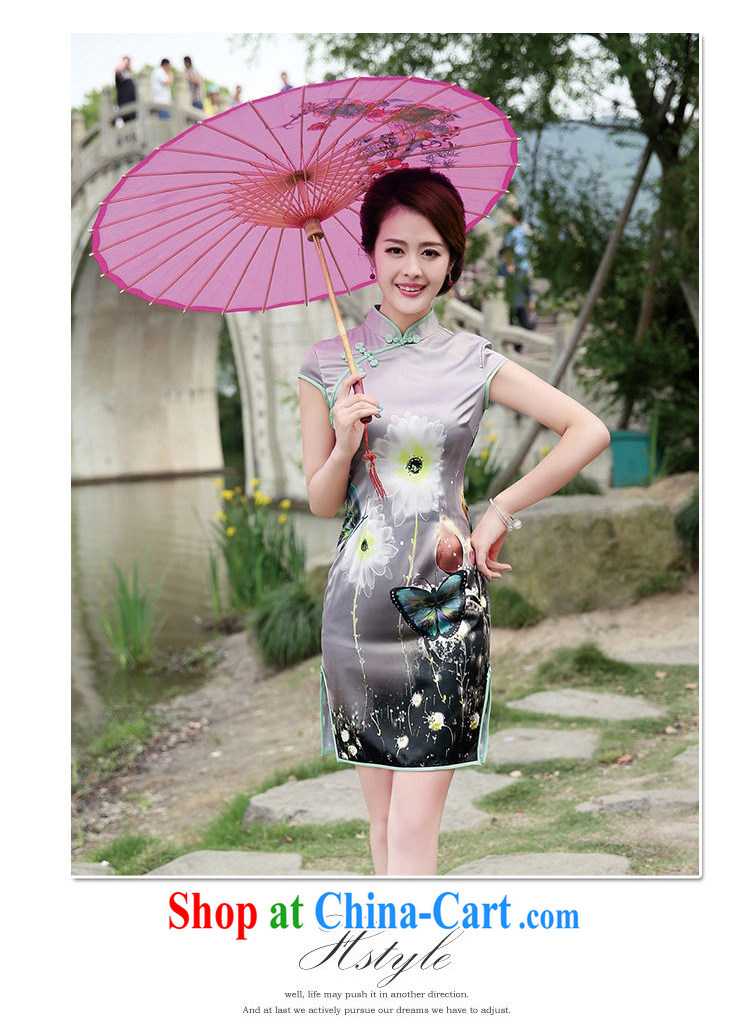Sung-yang 2014 new summer and autumn OL loaded commuting half sleeve and collar Beautiful Stamp embroidery antique China wind cheongsam dress dresses blue butterfly XXL pictures, price, brand platters! Elections are good character, the national distribution, so why buy now enjoy more preferential! Health
