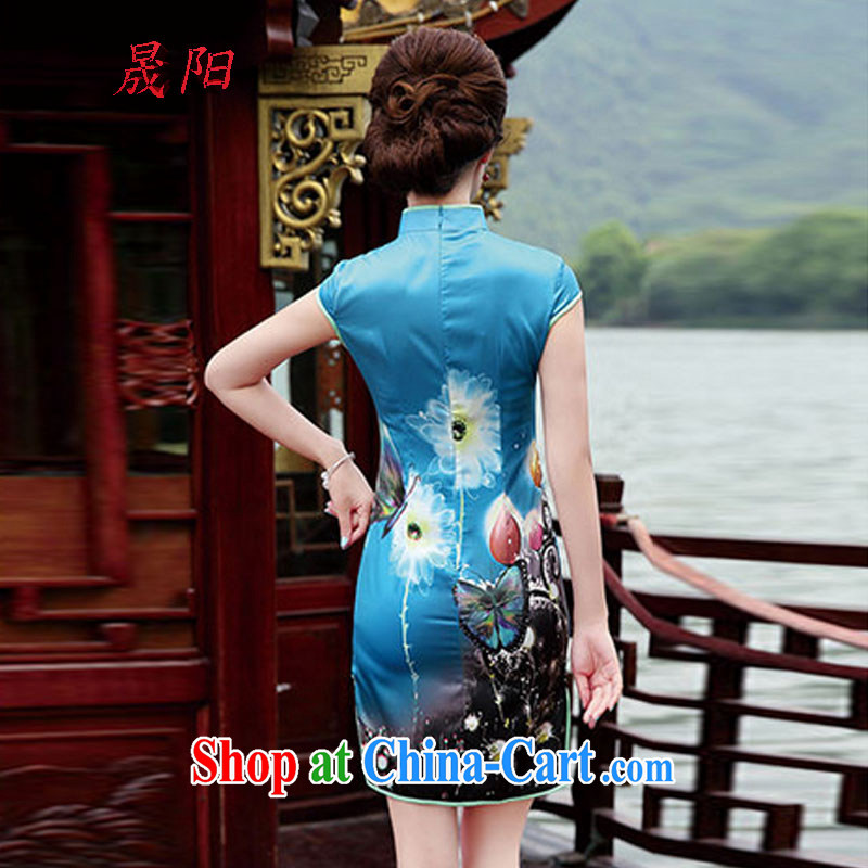 Koo Dae-sung-yang 2014 new summer and autumn the OL commute half sleeve and collar Beautiful Stamp embroidery antique China wind cheongsam dress dresses blue butterfly XXL, Sung-yang (shengyang), online shopping