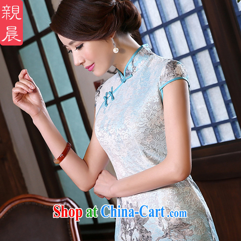 The pro-am 2015 as soon as possible new spring day, cultivating retro the forklift truck, short improved stylish lace cheongsam dress light blue 2 XL - waist 80CM, pro-am, shopping on the Internet