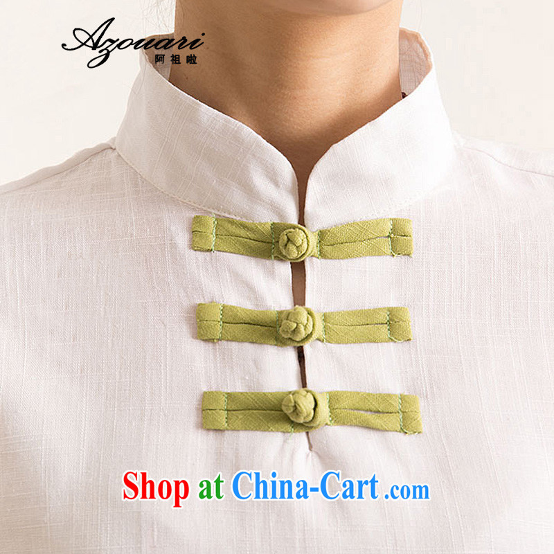The TSU defense (Azouari) spring and summer improved Han-girl with the Tang Dynasty dresses shirt Tea Service spell Color cotton the comfortable ethnic wind white spell green cuffs M, Cho's (AZOUARI), online shopping
