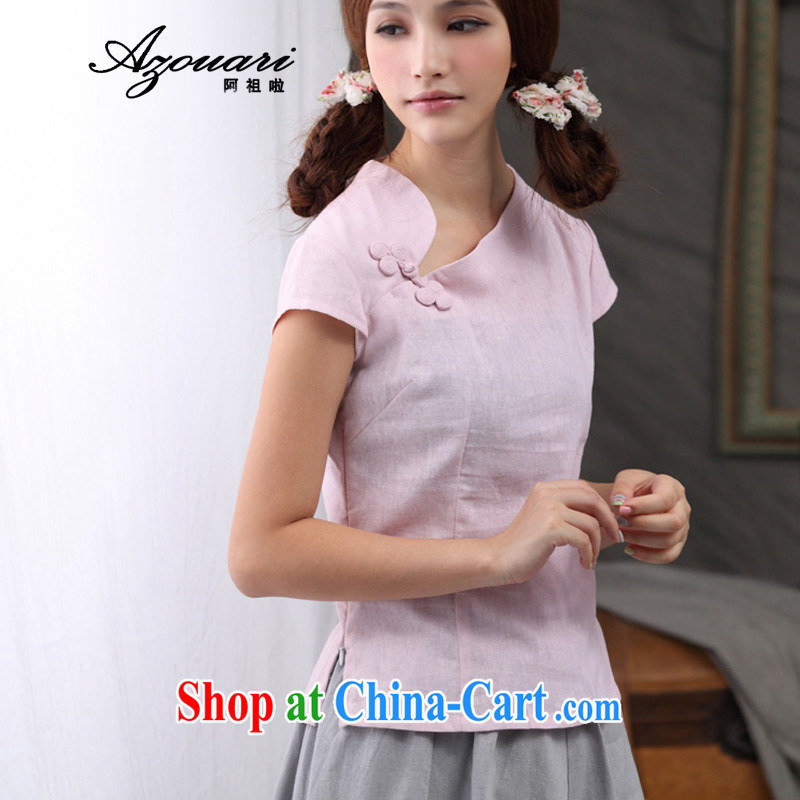 The TSU defense _Azouari_ spring and summer dresses shirt improved Crescent for girls dresses the buckle cotton clothes the Chinese T-shirt peach pink L