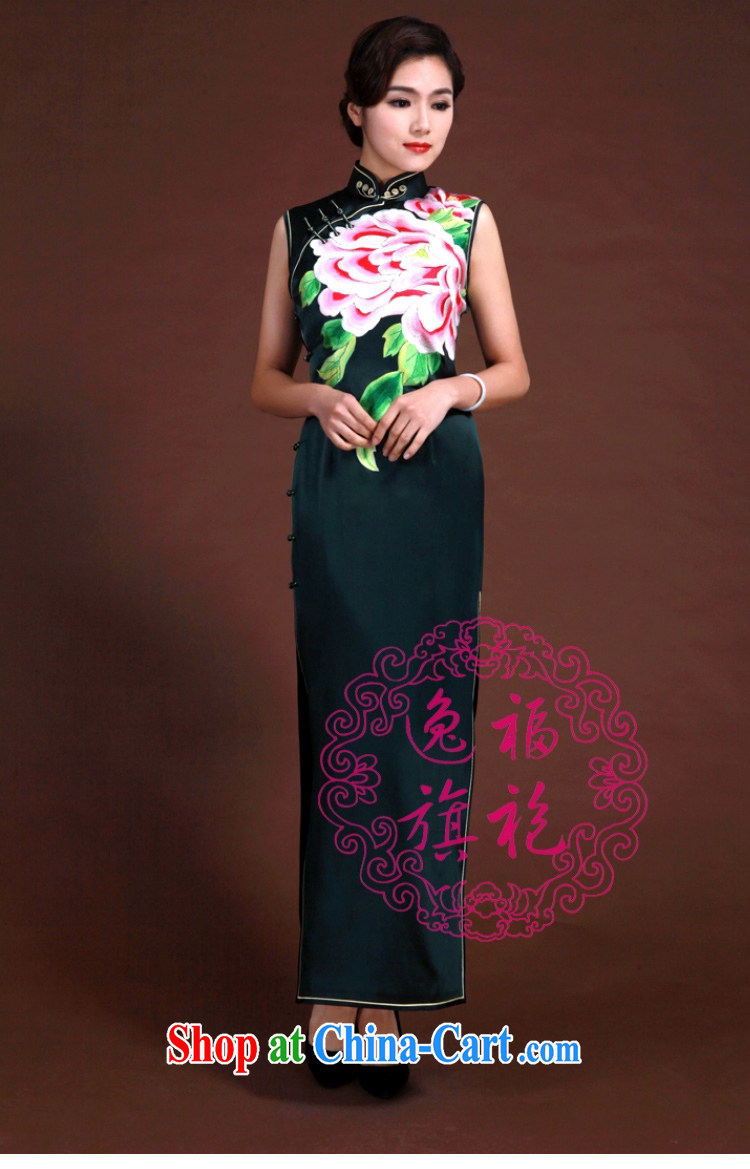 once and for all, high-end custom manual cheongsam dress girls dinner Chinese Dress spring 2015 silk embroidery cheongsam deep dark green tailored 20 Day Shipping pictures, price, brand platters! Elections are good character, the national distribution, so why buy now enjoy more preferential! Health