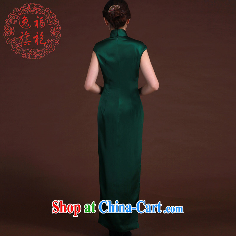 once and for all, high-end custom manual cheongsam dress girls dinner Chinese Dress spring 2015 silk embroidery cheongsam deep dark green tailored 20 Day Shipping, once and for all (EFU), and shopping on the Internet