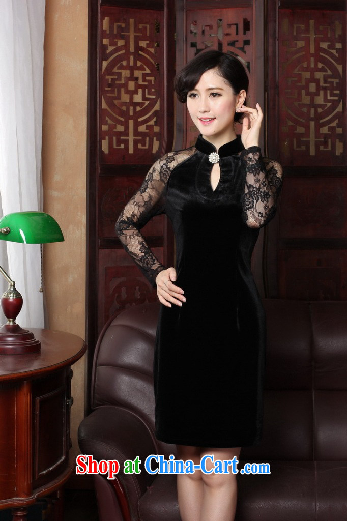 Take the spring and summer cheongsam dress manually staple Pearl high quality gold velour robes, for graphics thin style wedding dress cheongsam dress black 2 XL pictures, price, brand platters! Elections are good character, the national distribution, so why buy now enjoy more preferential! Health