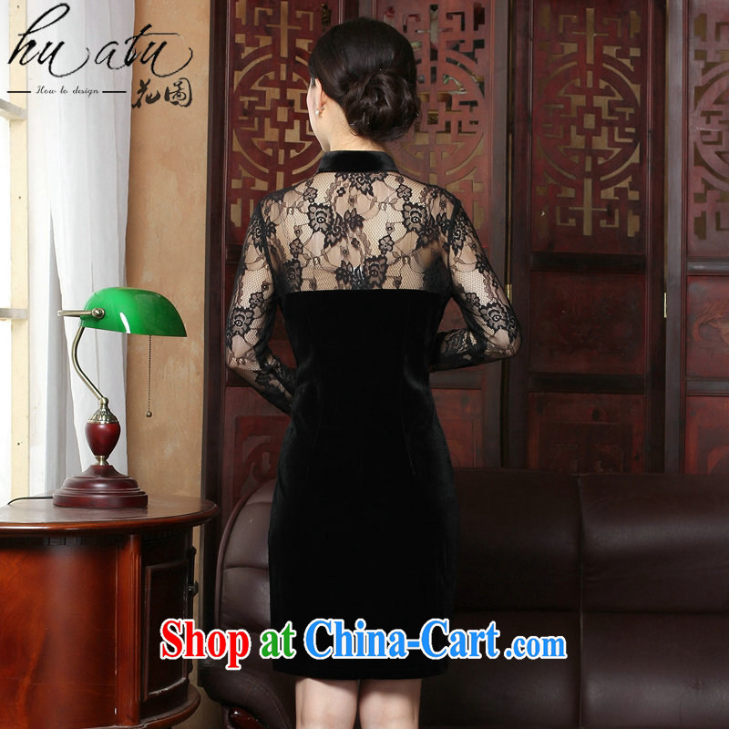 Take the spring and summer cheongsam dress manually staple Pearl high quality gold velour robes, for graphics thin style wedding dress cheongsam dress black 2 XL, flowers, and, shopping on the Internet