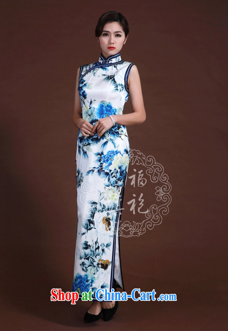 once and for all, blue and white porcelain China wind dress high-end traditional manual cheongsam silk high quality poster long qipao Cheong Wa Dae and white porcelain L 15 Day Shipping pictures, price, brand platters! Elections are good character, the national distribution, so why buy now enjoy more preferential! Health