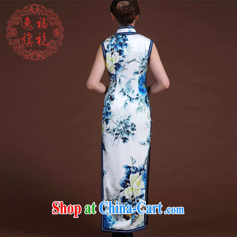 once and for all, blue and white porcelain China wind dress high-end traditional manual cheongsam silk high quality poster long qipao Cheong Wa Dae and white porcelain L 15 Day Shipping, once and for all (EFU), and, on-line shopping
