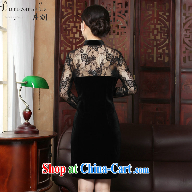 Bin Laden smoke-free spring and summer dresses Women's clothes manually staple Pearl high quality gold velour robes, for graphics thin style wedding dress cheongsam black 2 XL, Bin Laden smoke, shopping on the Internet