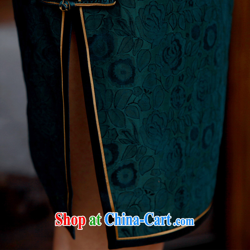 once and for all, dark green silk fragrant cloud dresses dresses 2014 new, advanced customization, short-day antique cheongsam dress dark L 10 Day Shipping, once and for all (EFU), online shopping
