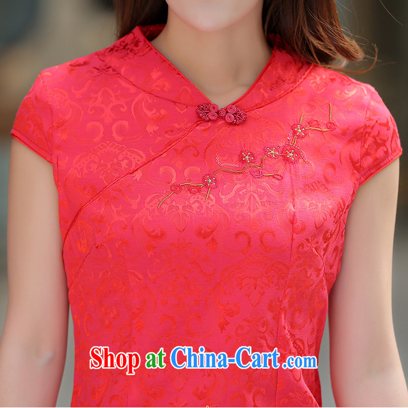 Golden Harvest, summer 2015 new Chinese Dress skirt Korean bridal toast clothing beauty graphics thin large, Chinese cheongsam dress with dress cheongsam dress FW China Red short-sleeved L, collective Golden Harvest (HAO MAN), online shopping