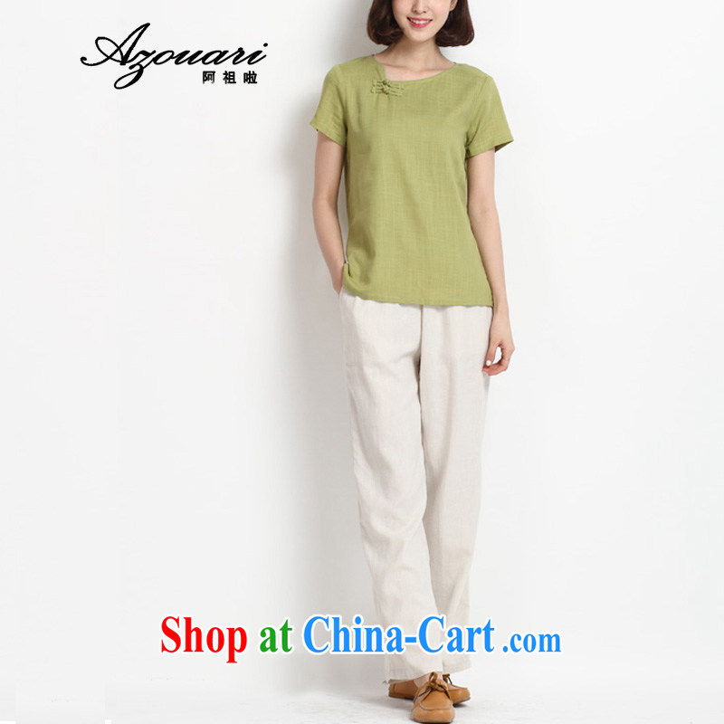 The TSU defense (Azouari) original spring, a short-sleeved-tie outfit T-shirt retro tea serve girls cotton the literary half sleeve Chiu-hsiang green L, Cho's (AZOUARI), and, on-line shopping