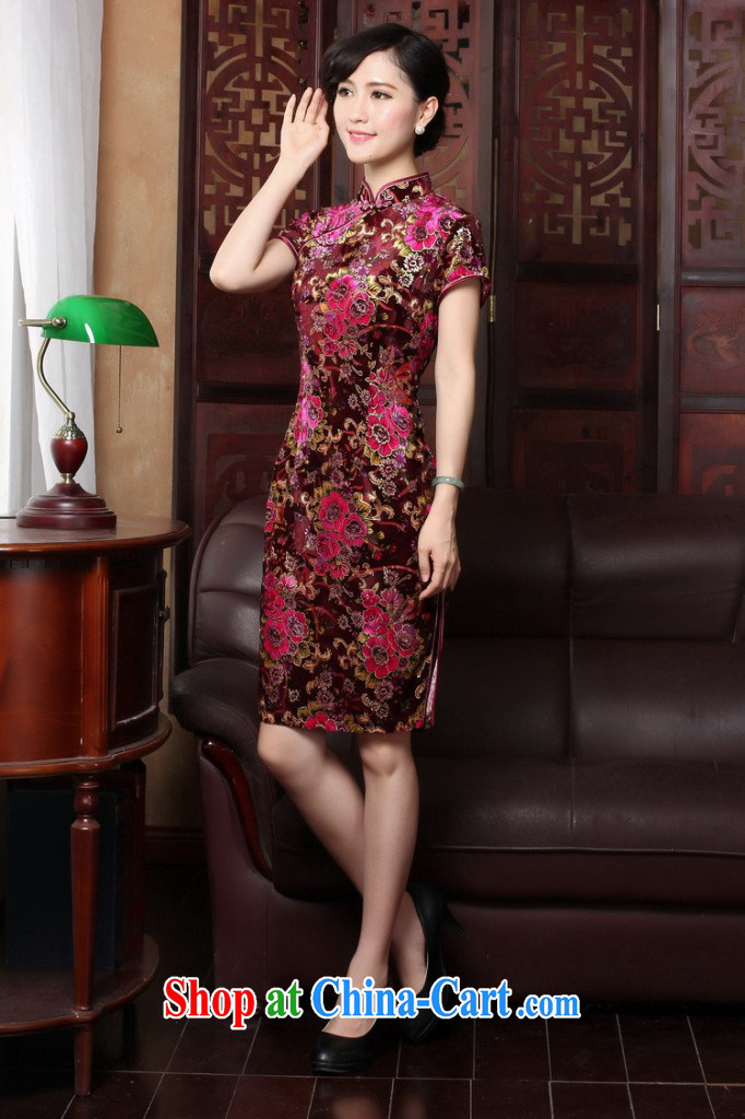 Dan smoke summer new female dresses retro, for cultivating cheongsam dress velvet dress short-sleeved improved cheongsam red Maple Leaf 2 XL pictures, price, brand platters! Elections are good character, the national distribution, so why buy now enjoy more preferential! Health