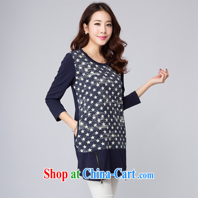 2015 spring new stylish larger dresses cultivating long-sleeved thick mm pure cotton and fertilizer and loose solid shirt blue 4 XL