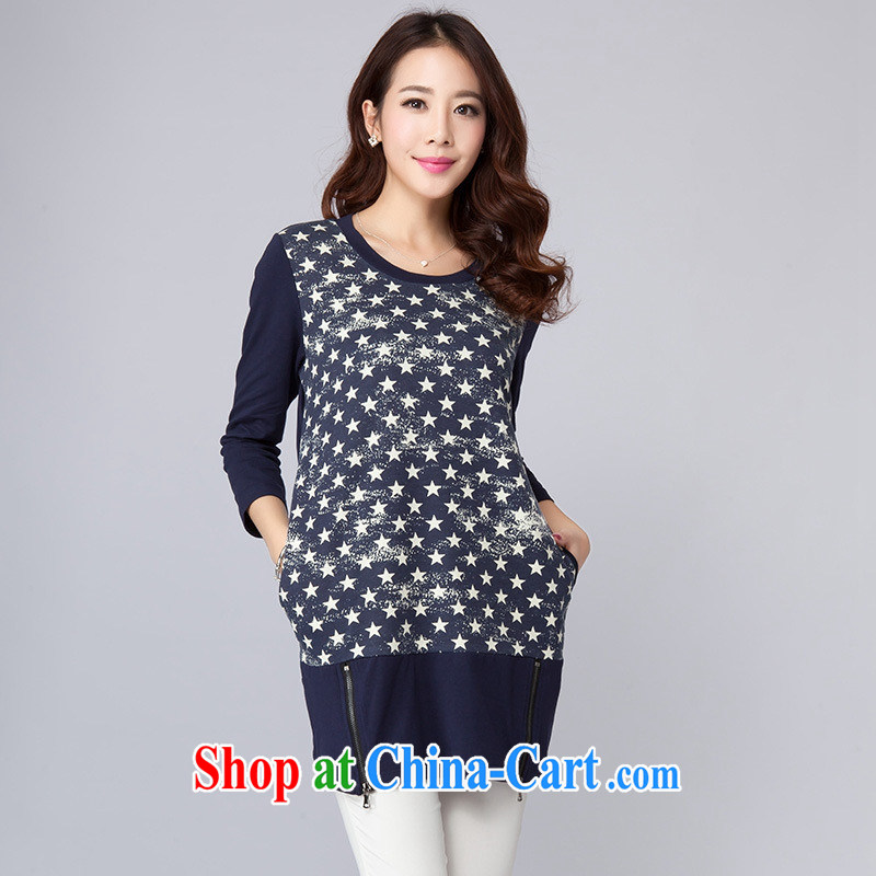 2015 spring new stylish larger dresses cultivating long-sleeved thick mm of pure cotton and fertilizer and loose solid blue T-shirt 4 XL, health concerns (Rvie .), and, shopping on the Internet