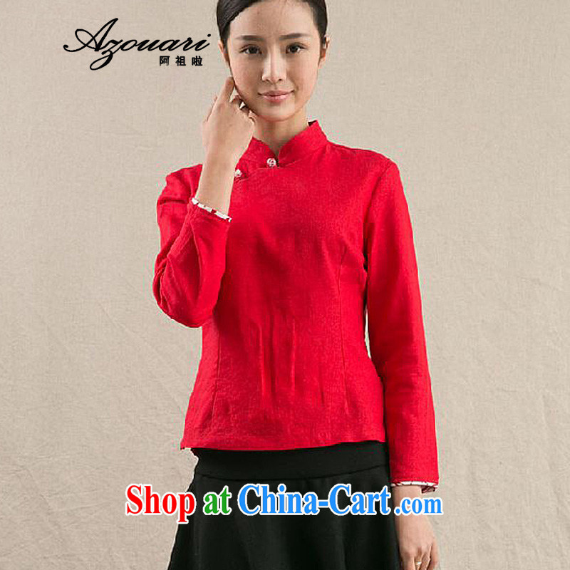 The TSU defense _Azouari_ Spring basket, the comfortable female Chinese 7 cuff shirt cheongsam Chinese Tea T-shirt with female bridal red M