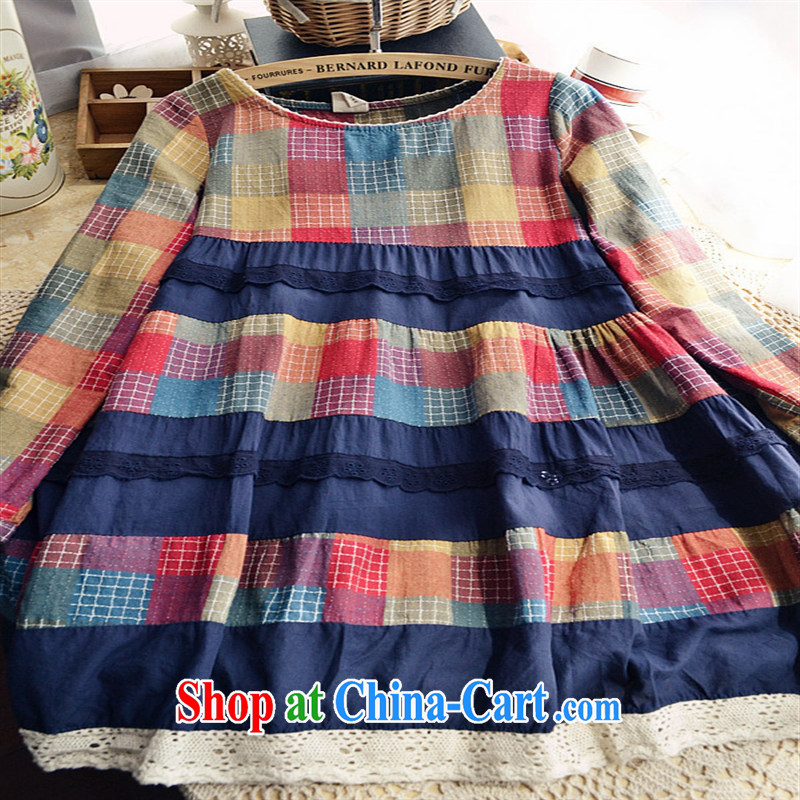 Ya-ting store pregnant women with stylish Korean spring cotton the grid stitching cotton long-sleeved maternity dress blue patterned XXL, blue rain bow, and shopping on the Internet