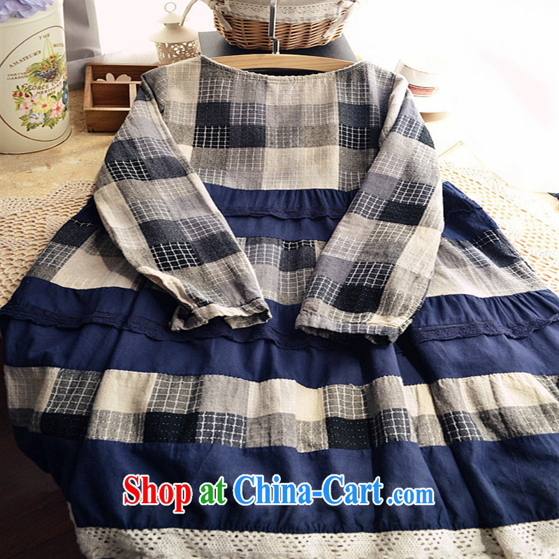 Ya-ting store pregnant women with stylish Korean spring cotton the grid stitching cotton long-sleeved maternity dress blue patterned XXL, blue rain bow, and shopping on the Internet