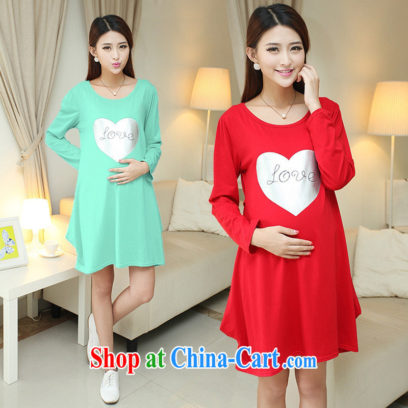 Ya-ting store pregnant women with autumn new love long-sleeved maternity dress the code t-shirt light blue L