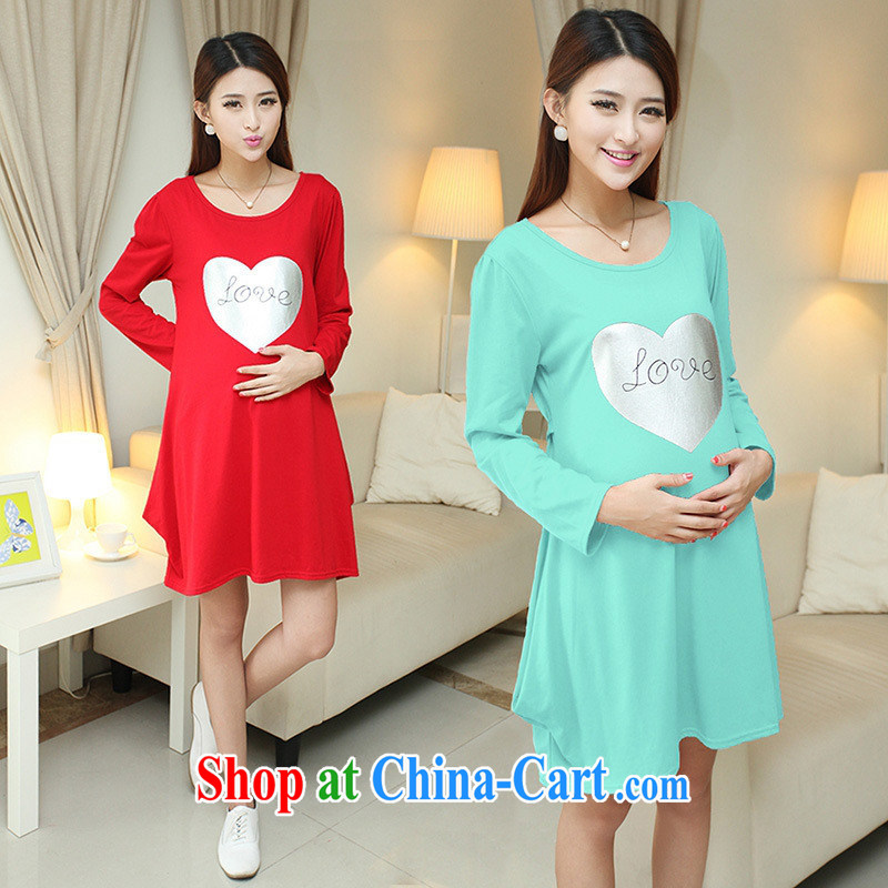 Ya-ting store pregnant women with autumn new love long-sleeved maternity dress the code t-shirt light blue L, blue rain bow, and shopping on the Internet