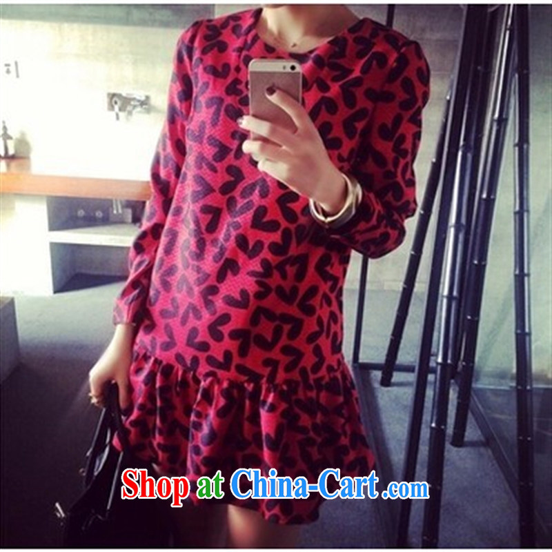 Ya-ting store pregnant women with spring loaded new love stamp long-sleeved maternity dress black commercial heart XL