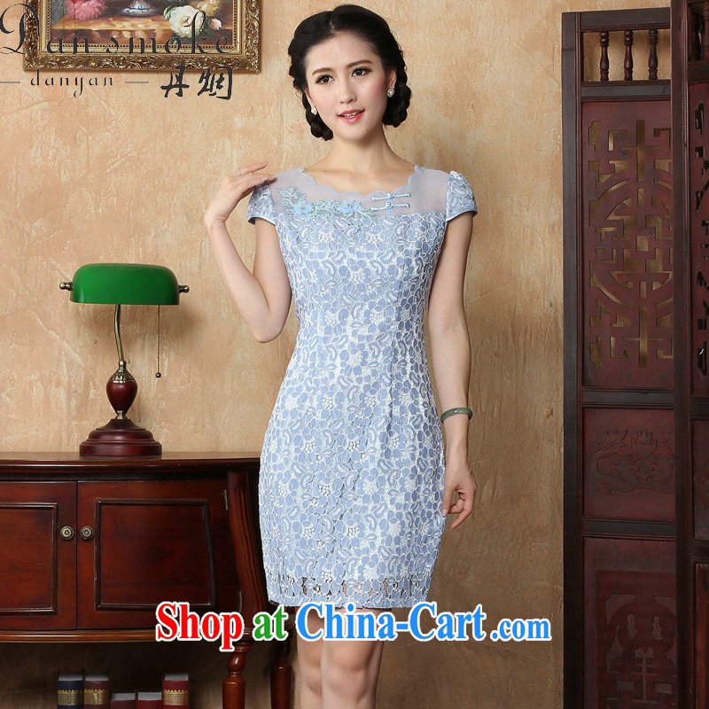 Bin Laden smoke-free summer new dress everyday personality and Beauty package and tight short lace cheongsam dress the dress light blue 2 XL, Bin Laden smoke, shopping on the Internet