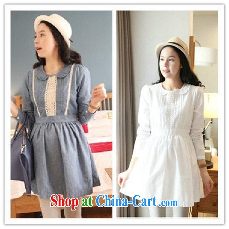 Ya-ting store spring 2015 pregnant women with Korean cotton Ma long-sleeved maternity dress white are code