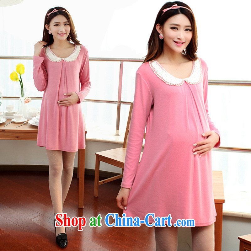 Ya-ting store pregnant women with 2014 Autumn with long-sleeved loose lapel dolls pregnant women dress XL Pink, Blue rain bow, and shopping on the Internet