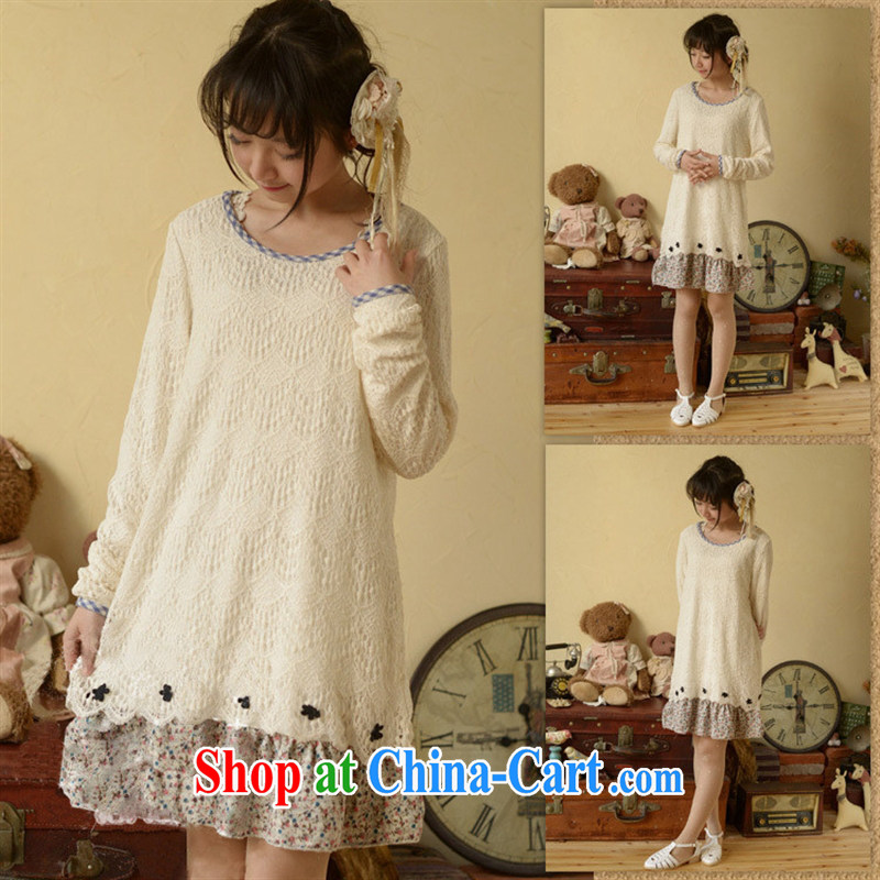 Ya-ting store spring 2015 pregnant women with stylish Korean version lace long-sleeved maternity dress light apricot XXL