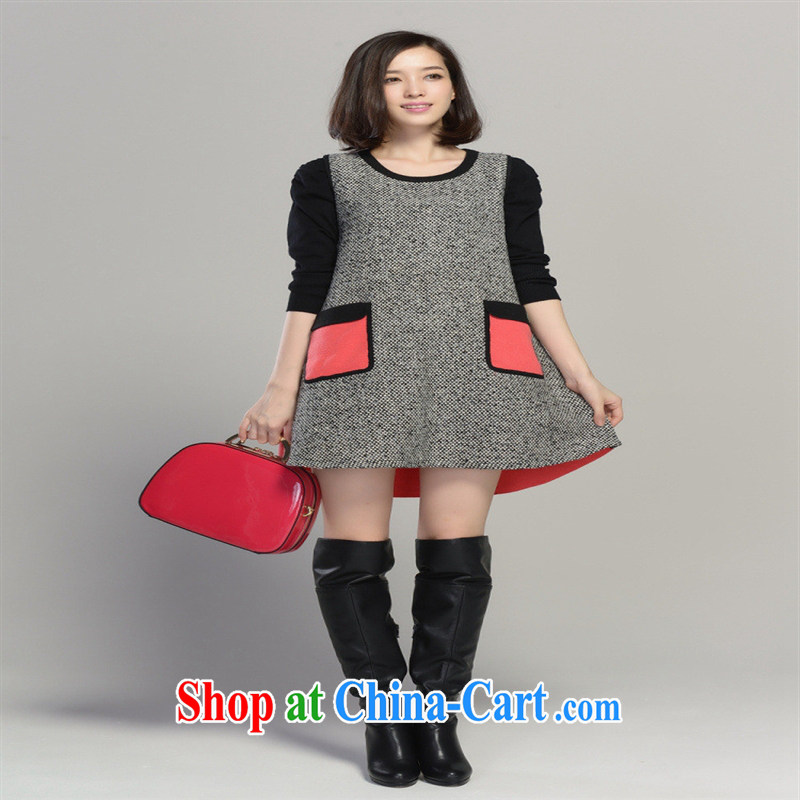 Ya-ting store pregnant women with Korean loose the code thick spell-colored long-sleeved maternity dress black XL _Good Quality_
