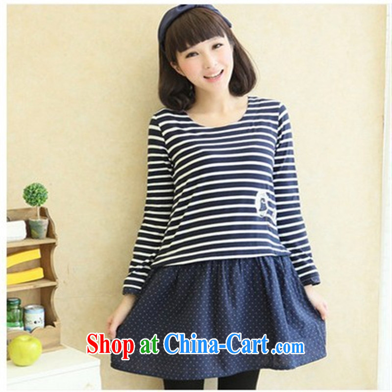 Ya-ting store pregnant women with Korean version of the new spring and autumn, the stylish pregnant women as well as long-sleeved striped pregnant women dress sky blue XL, blue rain bow, and, on-line shopping