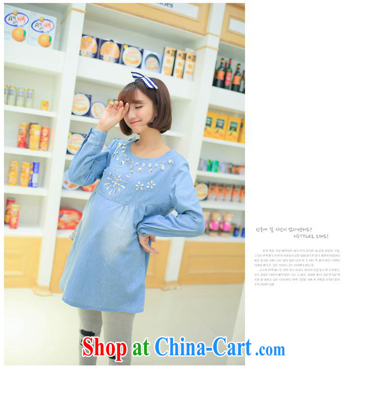 Ya-ting store pregnant women with Korean spring new denim long-sleeved maternity dress nails Pearl pregnant women T-shirt blue XL pictures, price, brand platters! Elections are good character, the national distribution, so why buy now enjoy more preferential! Health