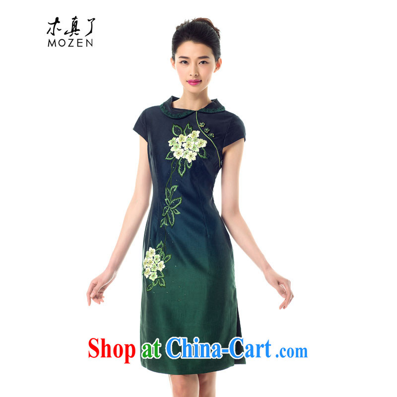 Wood is really the 2015 spring new dress embroidered Silk Cheongsam dress stylish beauty dresses 21,822 14 dark green XXXL