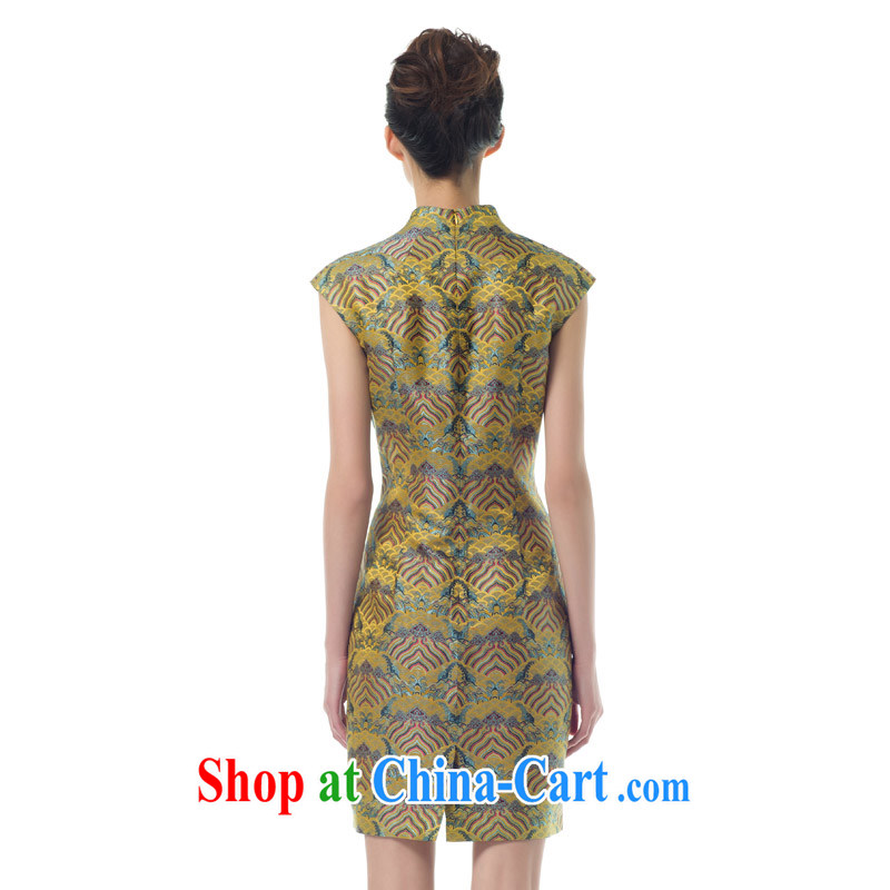 Wood is really the 2015 spring New Products ladies' embroidered cheongsam dress stylish beauty stamp dress girl 42,752 13 light yellow L, wood really has, shopping on the Internet