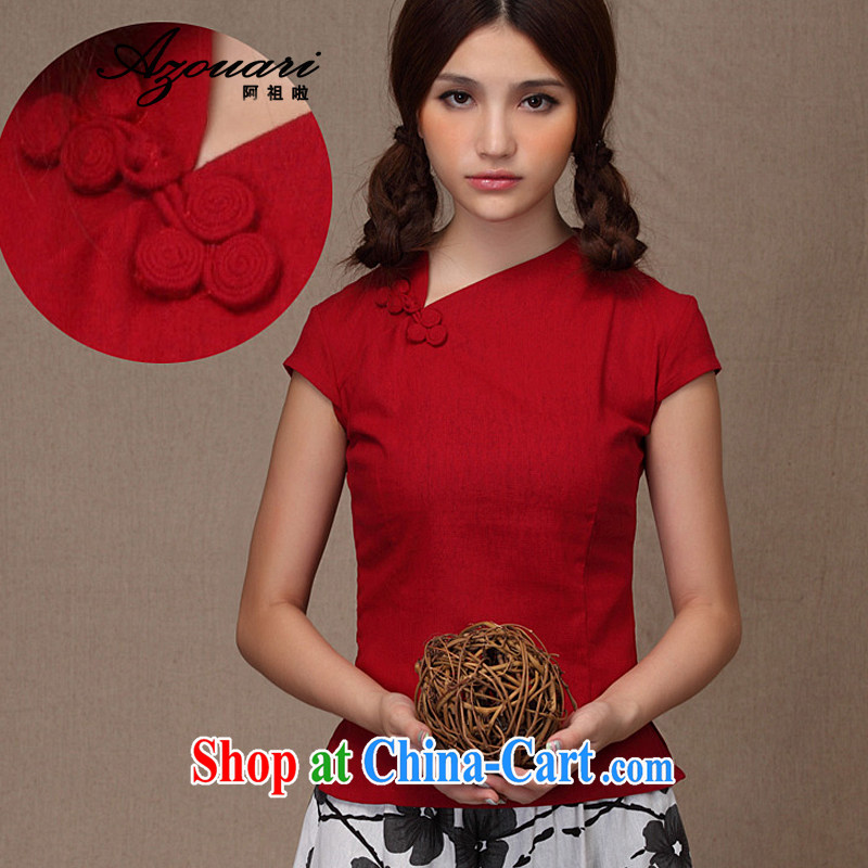 The TSU defense (Azouari) cotton the cheongsam shirt short-sleeved Crescent for national costume women's clothing China wind literary and art nouveau improved red XXL, Cho's (AZOUARI), online shopping