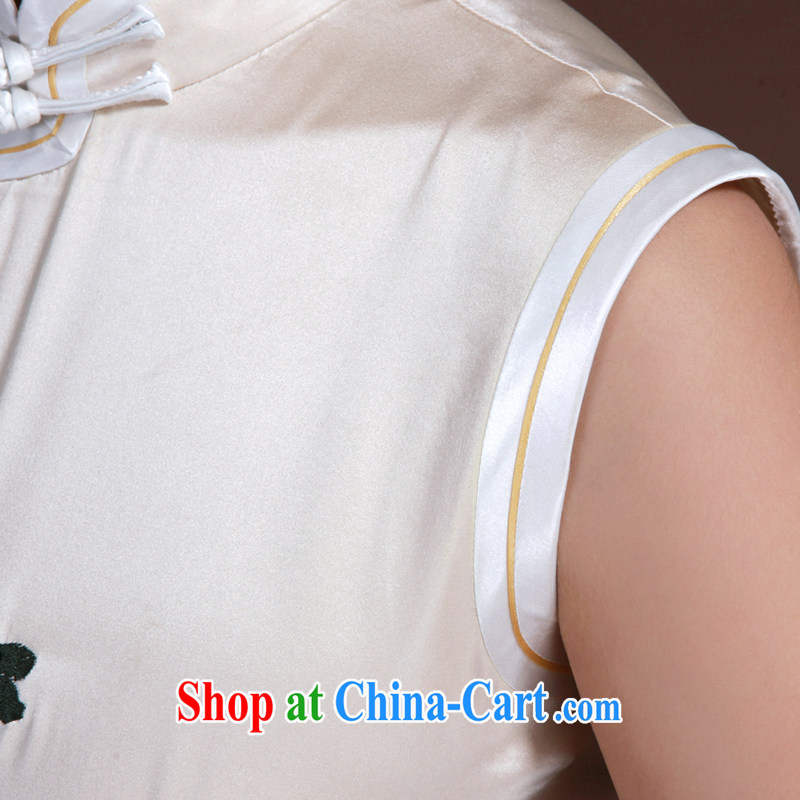 once and for all, long dresses, Retro high-end custom Chinese dinner dress light champagne silk embroidery cheongsam light champagne color tailored 25 Day Shipping, once and for all (EFU), online shopping