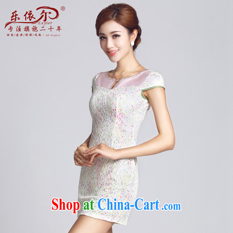 And, in accordance with spring loaded new cheongsam lace-patterned improved short, female cheongsam dress daily lady 2015 white S
