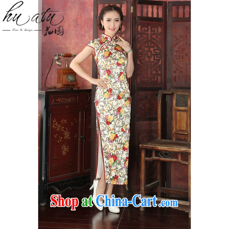 spend the summer dresses girls retro silk banquet long robes, apply for a new, rich people spend long robes sauna Silk Cheongsam black on white flowers 2 XL, spend figure, shopping on the Internet