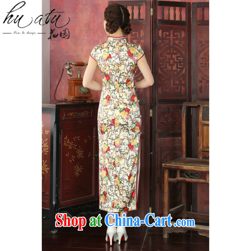 spend the summer dresses girls retro silk banquet long robes, apply for a new, rich people spend long robes sauna Silk Cheongsam black on white flowers 2 XL, spend figure, shopping on the Internet