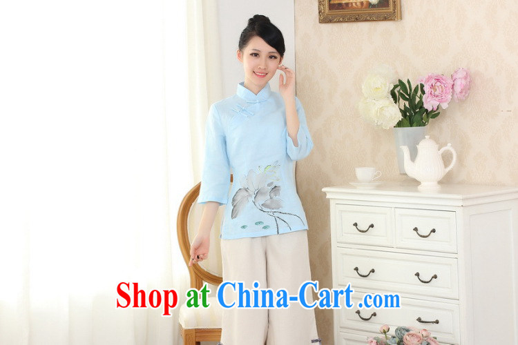 And Jing Ge female Tang Women's clothes summer T-shirt, for a tight hand-painted cotton the Chinese Han-female improved light blue 2 XL pictures, price, brand platters! Elections are good character, the national distribution, so why buy now enjoy more preferential! Health