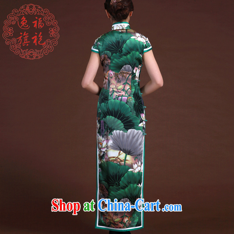 once and for all, spring 2015 new dresses high-end custom original green lotus heavy silk long cheongsam green tailored 10 Day Shipping, once and for all (EFU), online shopping