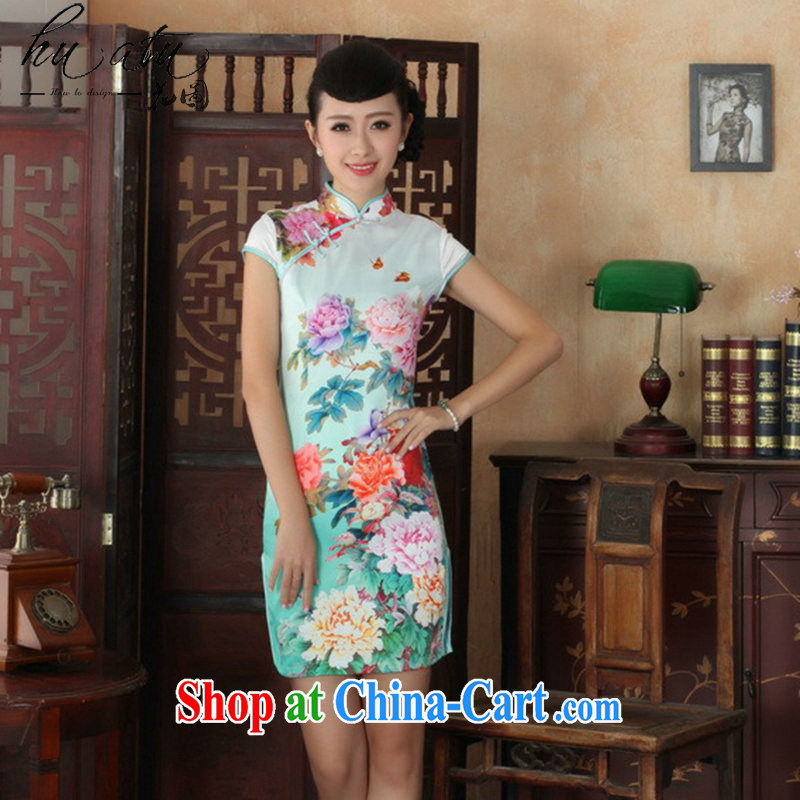 spend the summer with new female temperament Chinese qipao Chinese graphics thin beauty is hard, stamp duty for short cheongsam picture color 2 XL