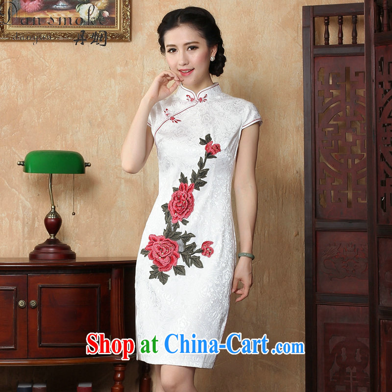 Bin Laden smoke China wind summer new embroidered Chinese, for improved cheongsam dress female graphics thin a tight cheongsam dress as shown color L, Bin Laden smoke, shopping on the Internet