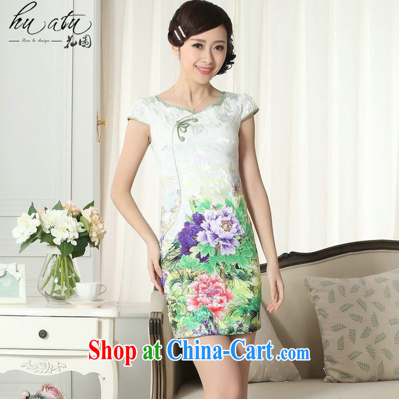 spend the summer new female temperament Chinese qipao elegant improved graphics thin beauty is a tight round-collar short cheongsam dress as shown color S