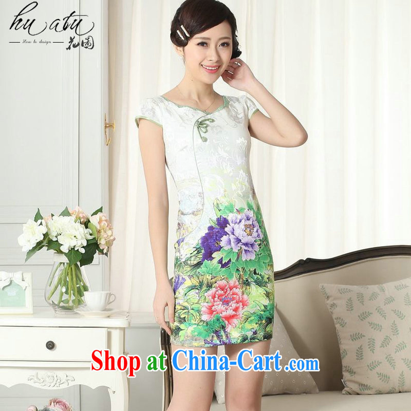 spend the summer new female temperament Chinese qipao elegant improved graphics thin beauty is a tight round-collar short cheongsam dress as shown color S, spend figure, shopping on the Internet