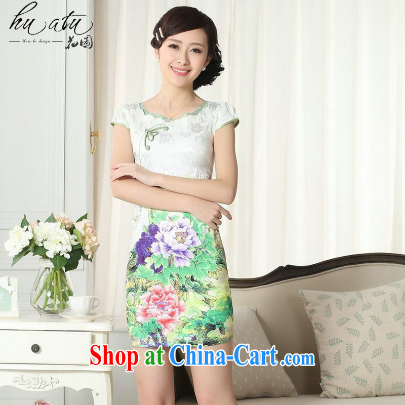 spend the summer new female temperament Chinese qipao elegant improved graphics thin beauty is a tight round-collar short cheongsam dress as shown color S, spend figure, shopping on the Internet
