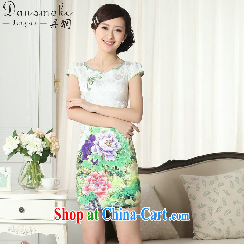 Dan smoke summer new female temperament Chinese qipao elegant and refined graphics thin beauty is a tight round-collar short cheongsam dress such as the color 2 XL, Bin Laden smoke, shopping on the Internet