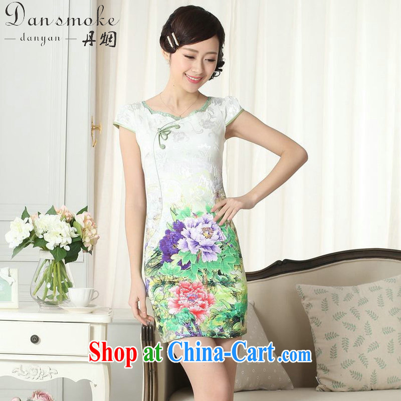 Dan smoke summer new female temperament Chinese qipao elegant and refined graphics thin beauty is a tight round-collar short cheongsam dress such as the color 2 XL, Bin Laden smoke, shopping on the Internet